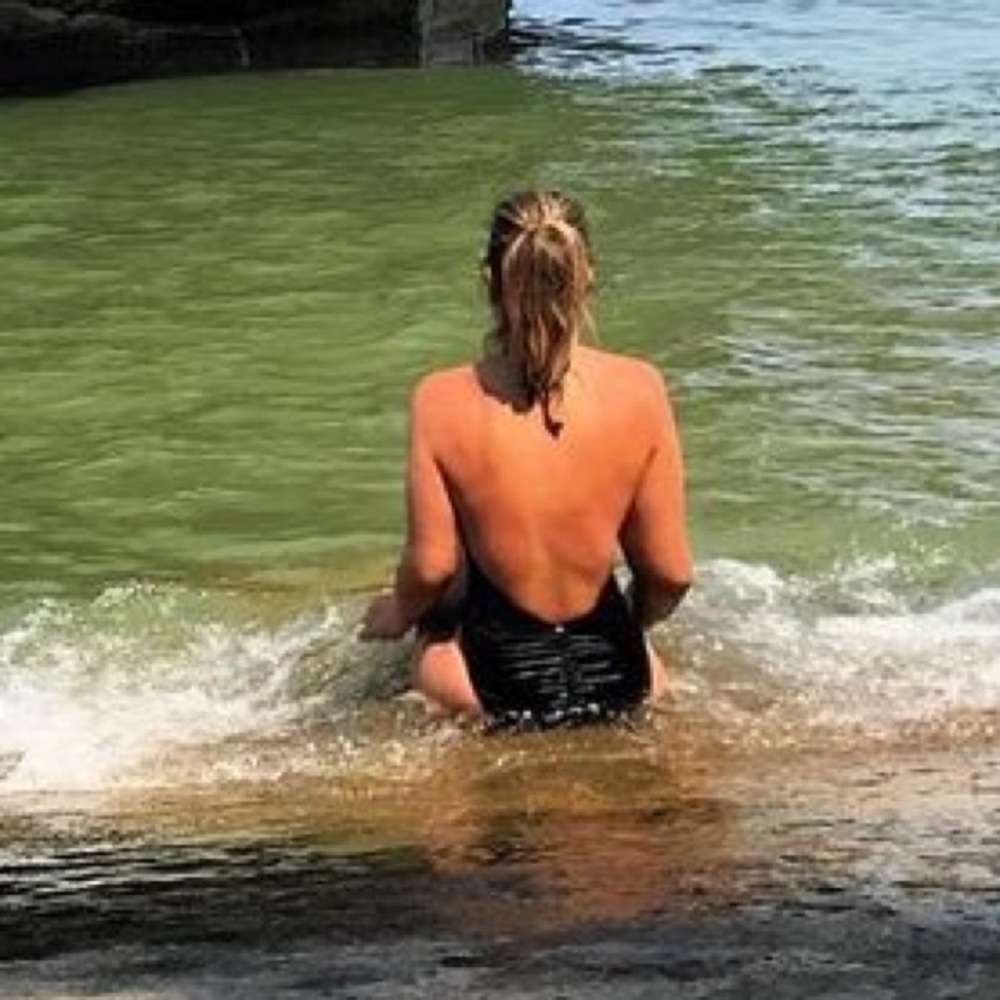 Low Back Black One Piece Halter Bathing Suit